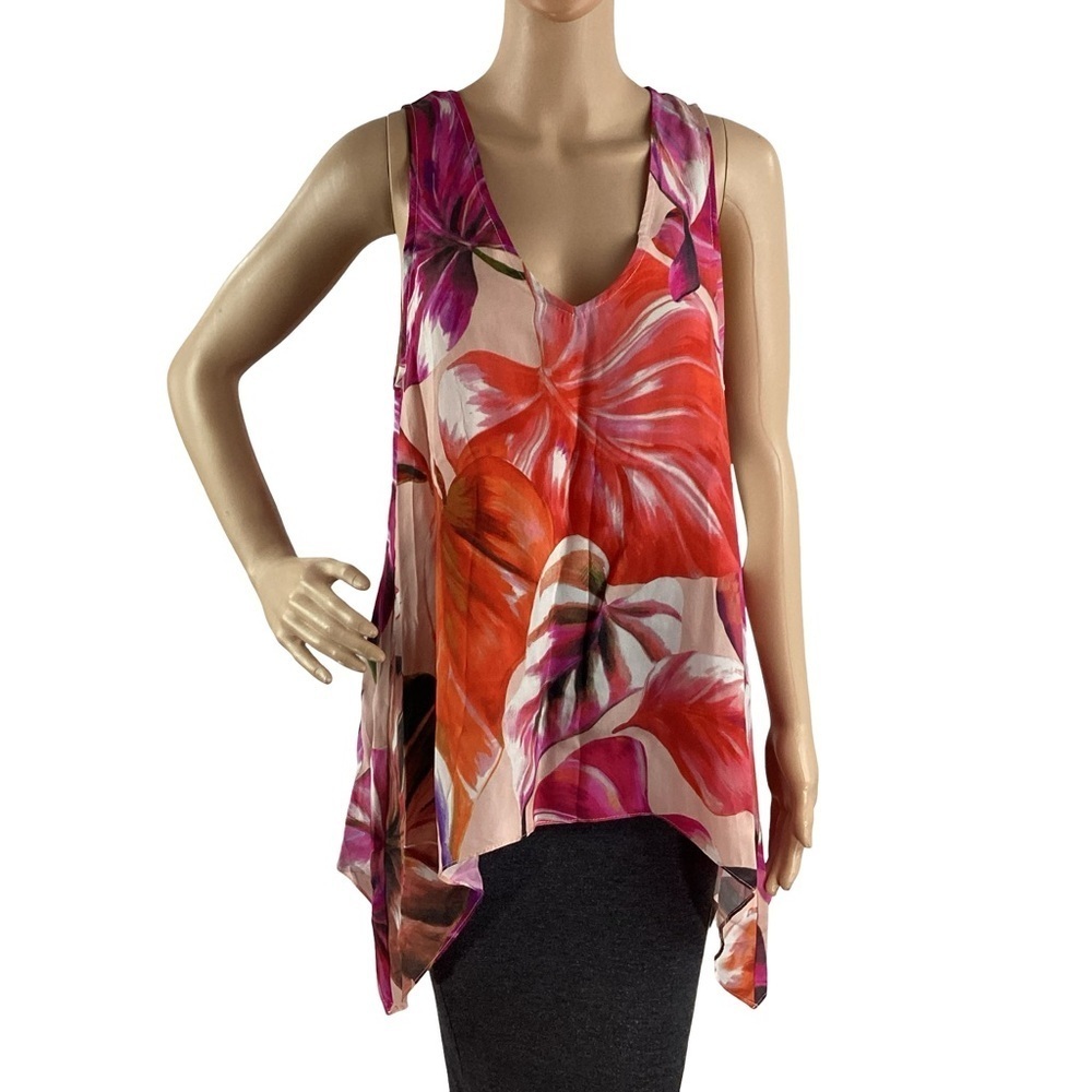 Karen Kane Pretty In Pink Uneven Hem Tank Top Multicolor Size S